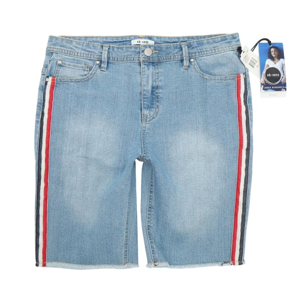 NWT Ob•sess By Laurie Hernandez Side Stripe Bermuda Denim Shorts 14 14.5